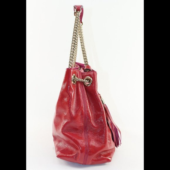 Gucci Patent Pink Soho Fringe Tassel Chain Tote 2way Fuchsia 1GK0104K - Picture 8 of 12